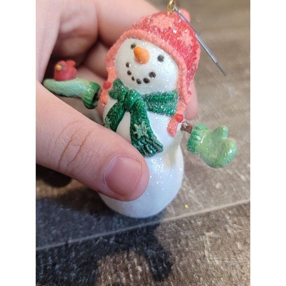 2007 Hallmark snowman welcome friends glitter red cardinal scarf Xmas ornament - Picture 5 of 6